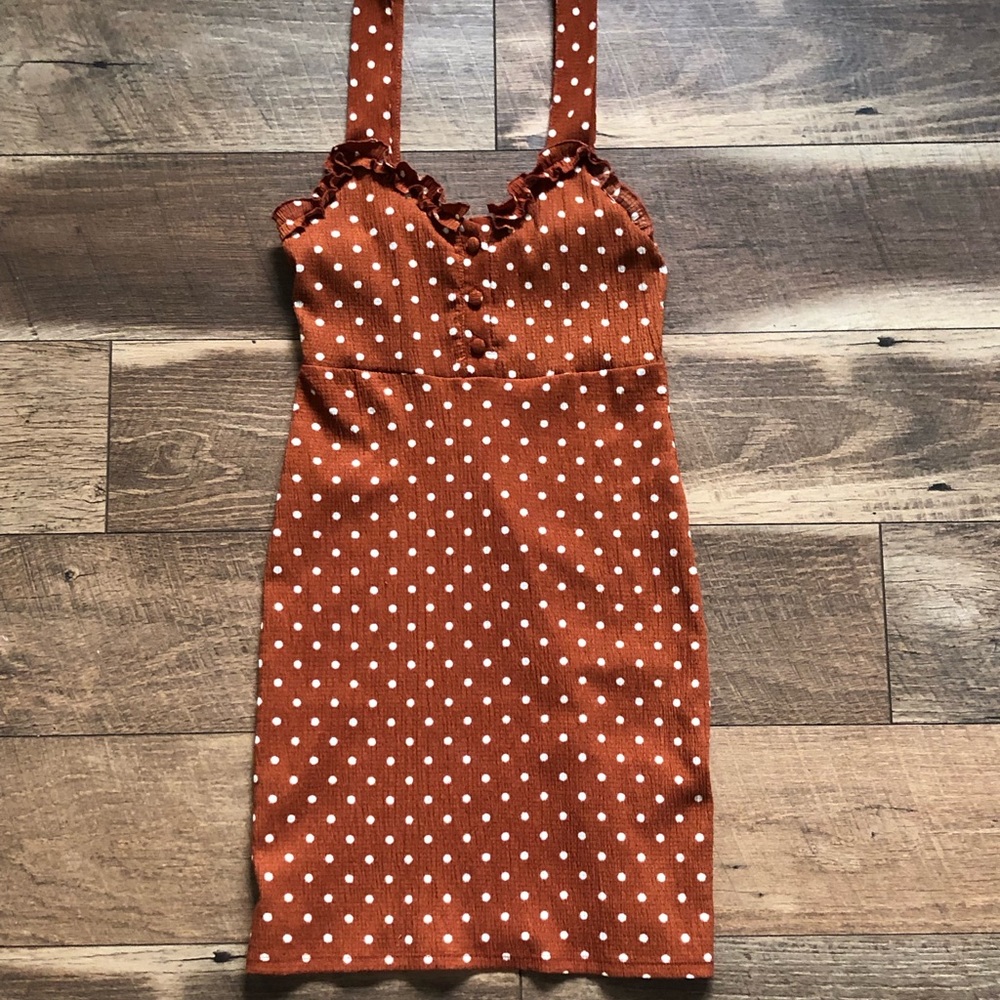 Urban outfitters rustic orange polka-dotted mini dress - size XS